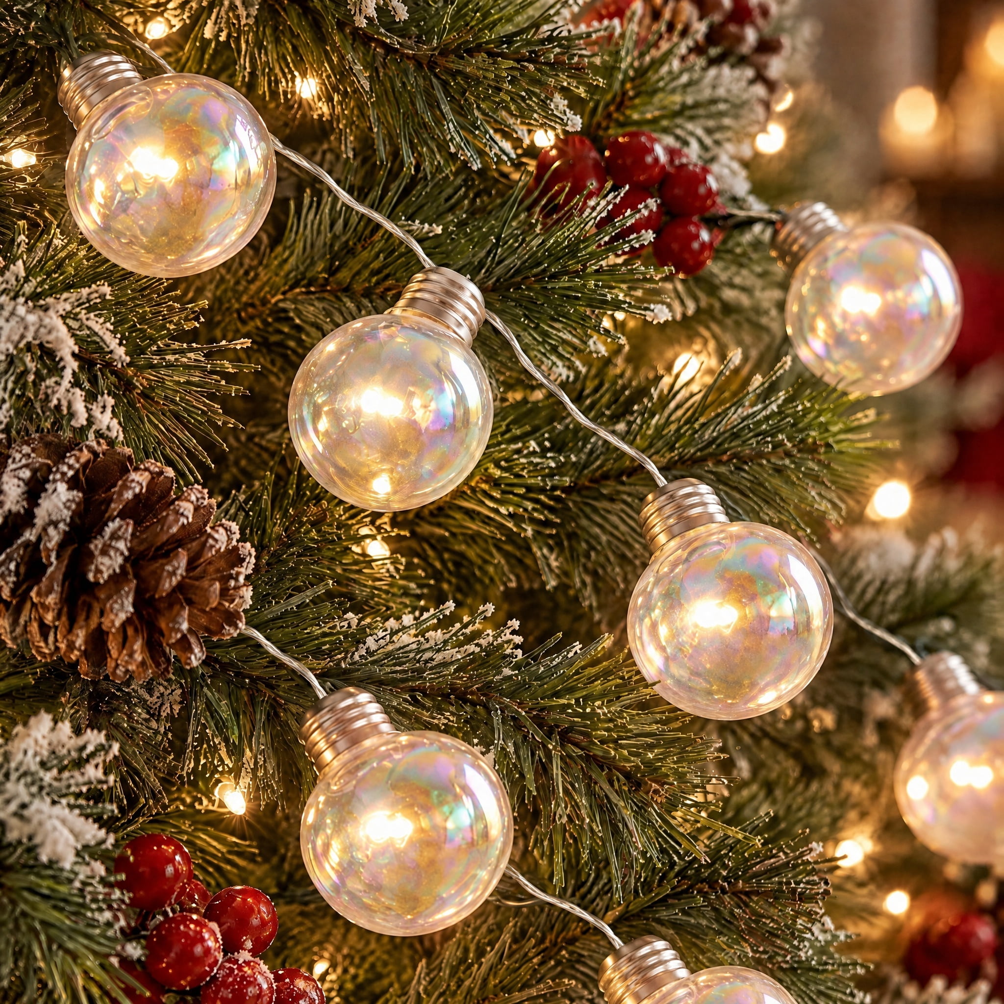 Battery-Operated Lighted Glass Ornament Garland with 10 LED Lights, Iridescent, 49", by Holiday Time