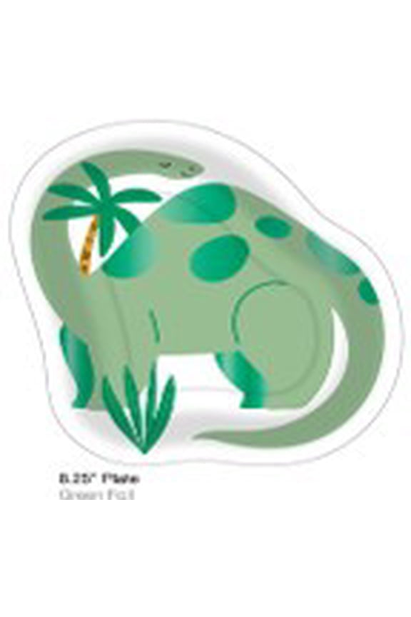 Dinosaur-Shaped Disposable Paper Party Plates, 8.5" x 7", Green, 10 Count, by Way To Celebrate