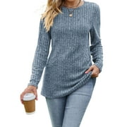 Women Top Tunic Sweater 2XL Pullover Ribbed Knit Comfort Lady Long Sleeve Autumn Daily Loungewear Relaxed Fit Stripe Cogild