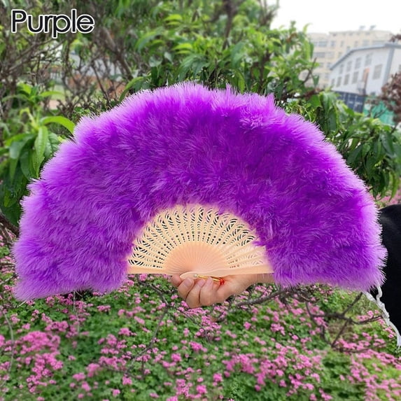 10Colors Wedding Party Accessories Crafts Gifts Feather Fans Handmade Dance Fan White Hand Fan Ladies Folding Fan PURPLE