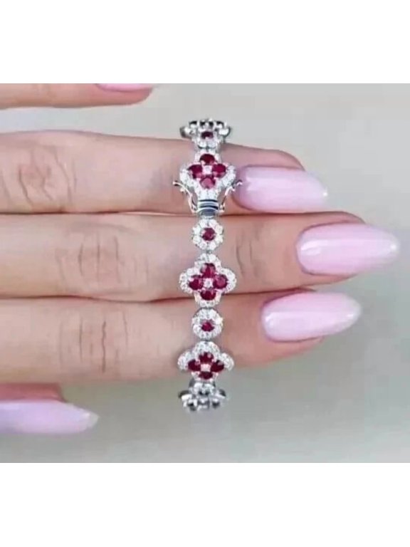 10Ct 14k White Gold Plated Round Cut Simulated Ruby Tennis Bracelet Women's