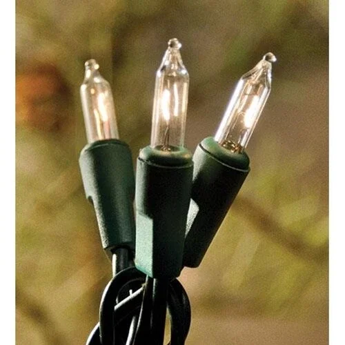 10Ct Count Clear Mini Green Cord Wire Christmas Lights Light Set Primitive Craft