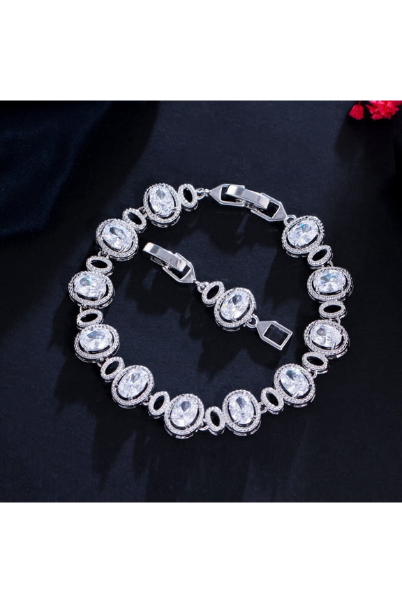 10Ct Oval Cut Simulated Diamond Women's Weddings Tennis Bracelet 14K White Gold Plated 7"inch