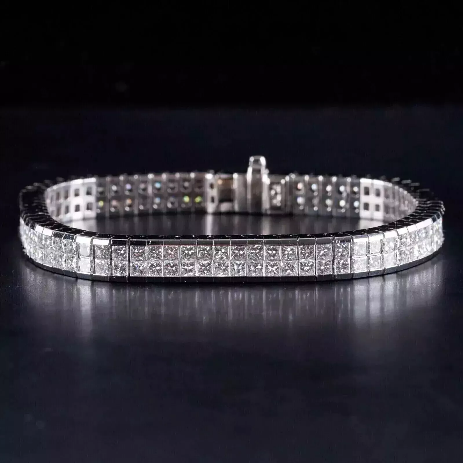 SIDDHESHWARJEWELS 10Ct Princess Lab Created Diamond Men's Tennis Bracelet Size 8"14K White Gold Plated
