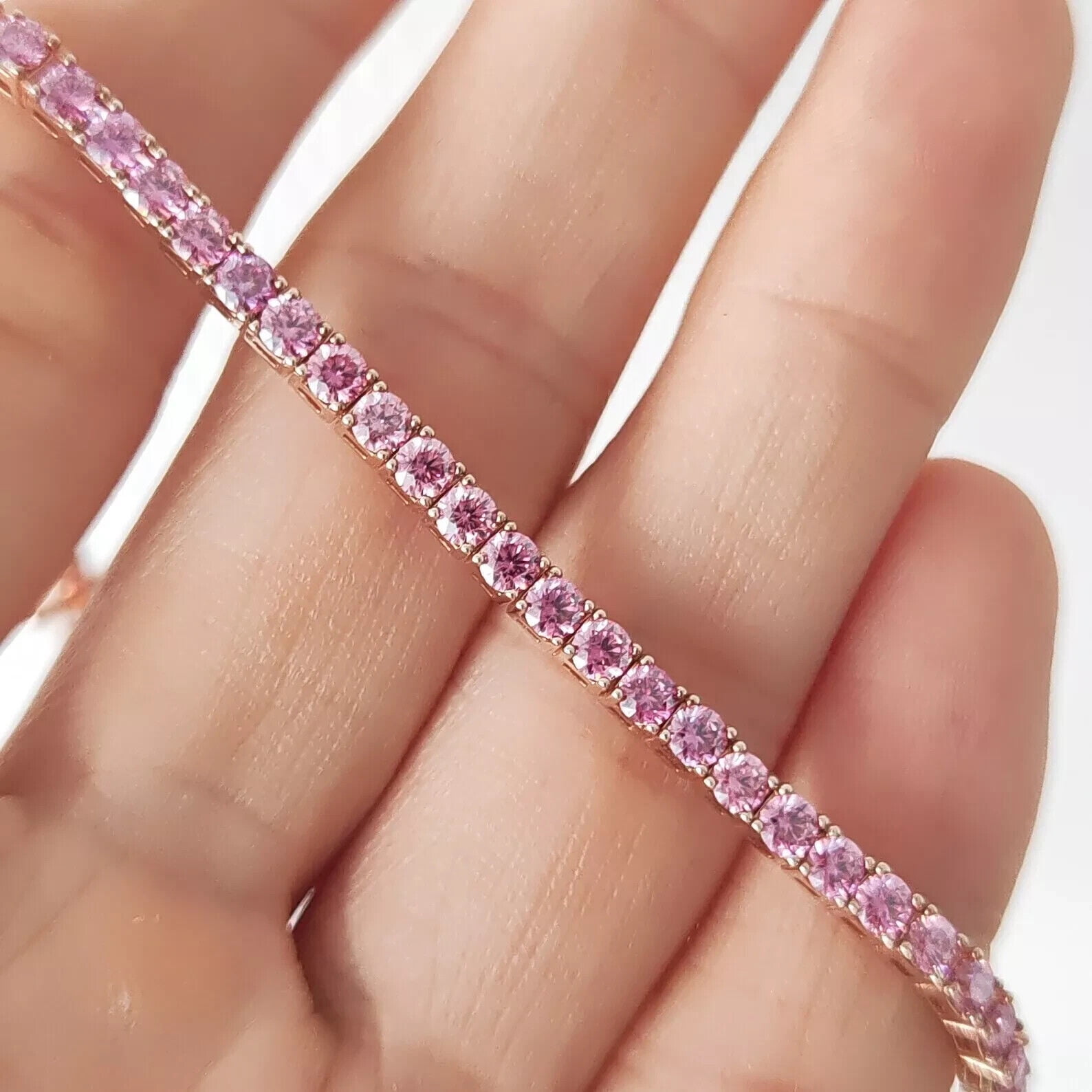 10Ct Round 4mm Pink Sapphire Tennis Lab Created Bracelet 14K Rose Gold Plated