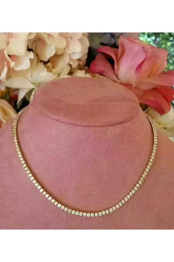 10Ct Round Cut Lab Created Diamond Tennis Necklace 14K Yellow Gold Plated