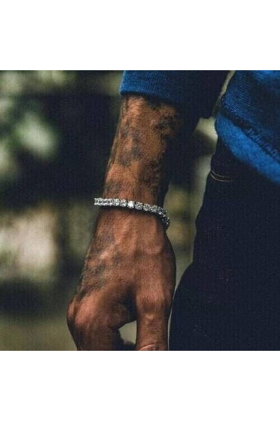 10Ct Round Cut Simulated Diamond Men's Tennis Bracelet 14K White Gold Plated 8"inch