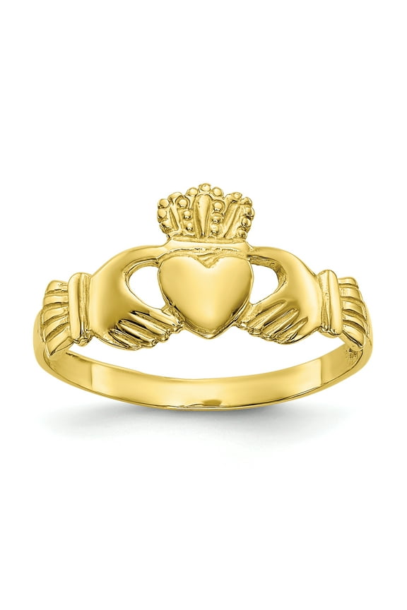 10D1863 9 mm 10K Yellow Gold Polished Ladies Claddagh Ring, Size 7