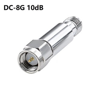 10DB RF Coaxial Fixed Attenuator DC-8GHz 2W 50 Ohm For SMA Male To Female, Stainless Steel Housing For Lab, Aerospace And Defense Signal Testing Applications