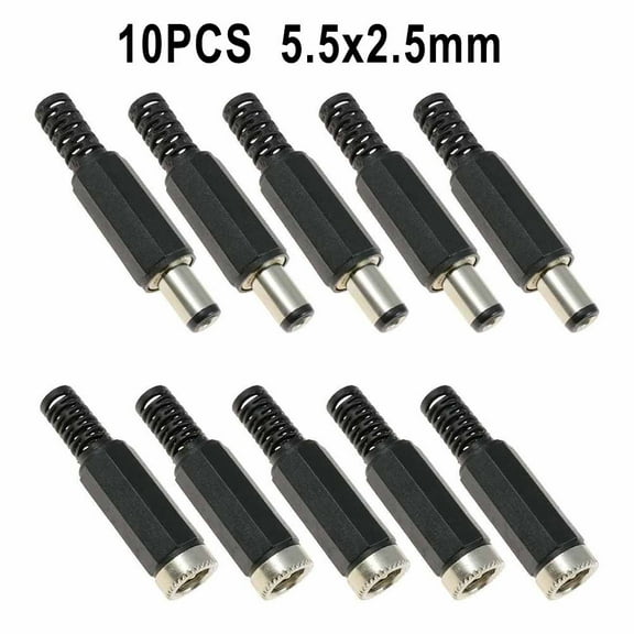 10Dc Power Connector Kit 2.1*5.5Mm/2.5*5.5Mmmale + Female Pair Dc Power Plug Socket Connector Low Current Electronic Applicatio