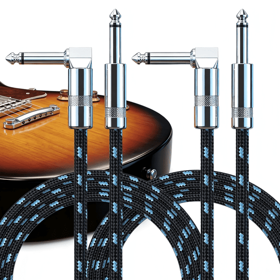 DEDRFUC 10FT 2-Pack Instrument Cable 1/4" Right Angle for Electric Guitar, Bass, Keyboard & Amp, Black & Blue