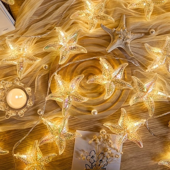 10FT 20LED Starfish String Lights, Battery Powered Summer Beach Ambience Fairy Lights, For Home, Bedroom, Party, Festival, Wedding, Outdoor Decor