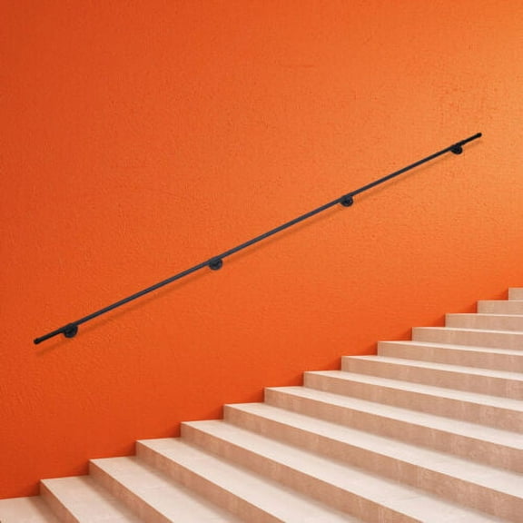 10FT/3.05m Staircase Handrail Straight with 4 Wall Mount Support Round Corner