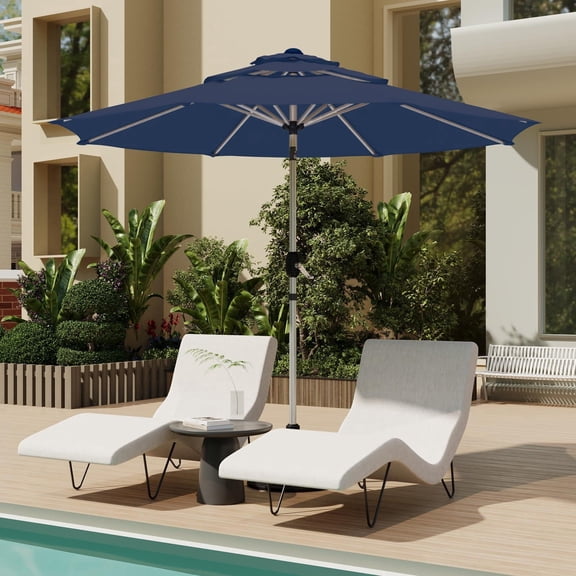 10FT 3-Tier Aluminum Outdoor Patio Umbrella, Fade-Resistant Market Umbrella with Push Button Tilt Function, 8 Sturdy All-Aluminum Ribs for Gardens, Patios, Backyards & Pools (Navy Blue)
