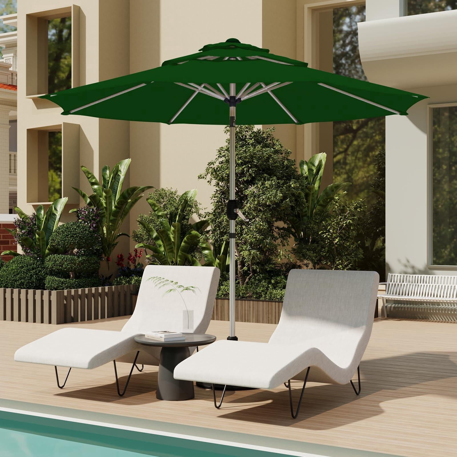 10FT 3-Tier Aluminum Outdoor Patio Umbrella, Fade-Resistant Market Umbrella with Push Button Tilt Function, 8 Sturdy All-Aluminum Ribs for Gardens, Patios, Backyards & Pools (Green)