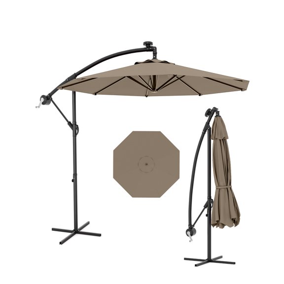 10FT 360° Cantilever Umbrella with Base, Outdoor Offset Design with Infinite Tilt, Fade-Resistant Canopy for Deck Pool Garden