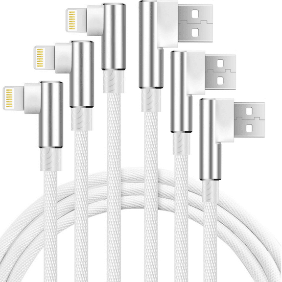 10FT 6FT 3FT Phone Charger, 3-Pack Right Angle Fast Charger Nylon Braided USB Wire Data Charge Sync Cable Game Line Charging Cord Compatible with Smart Phone Xs XR 8 Plus 7 7Plus 6s 6 6Plus Pod