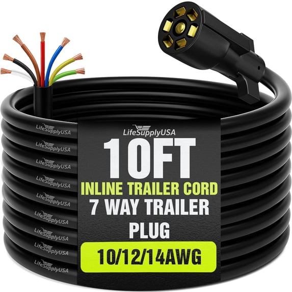 10FT 7 Pin Trailer Wiring Harness Heavy Duty 7 Way Trailer Plug ...