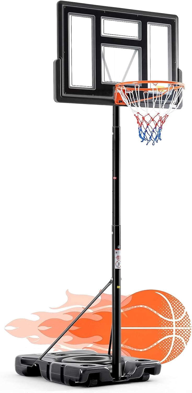 10FT Adjustable Height Portable Basketball Hoop Outdoor for Adult, 44 Inch Shatterproof Backboard w/Shock Absorbent Rim, Fillable Base, 2 Wheels for Swimming Pool/Indoor