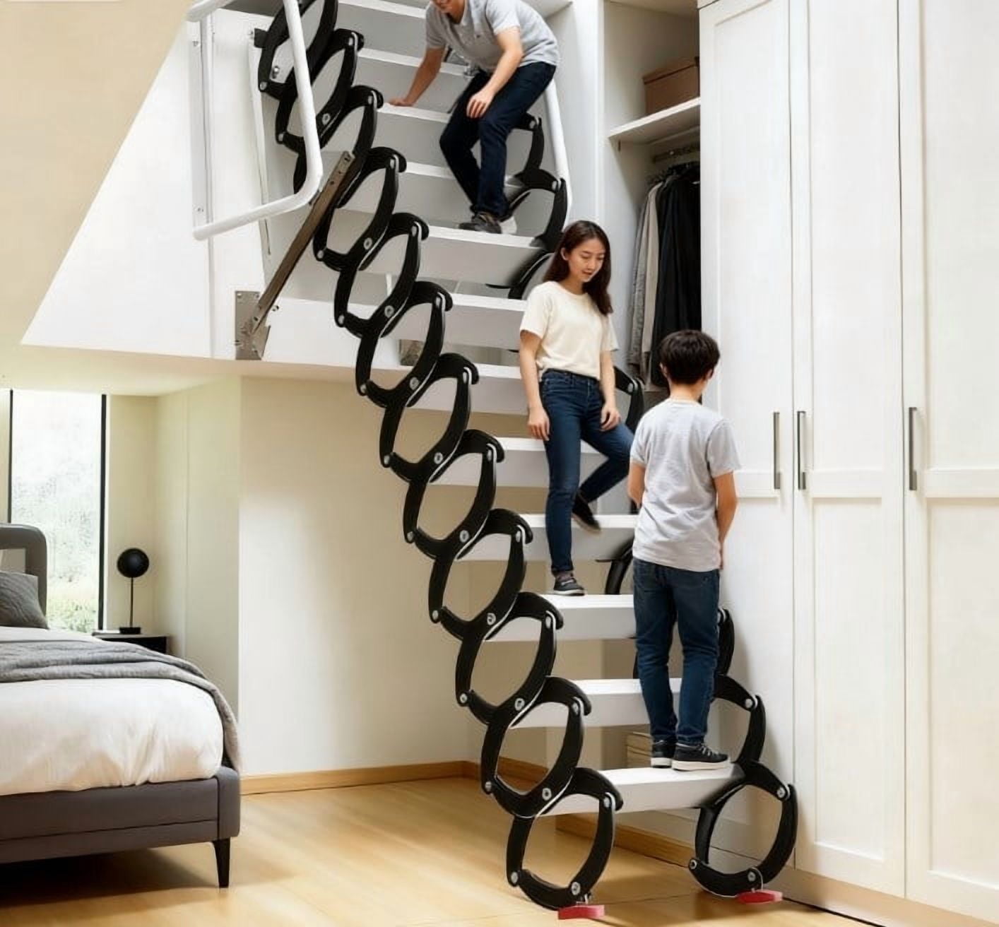 10FT AlMg Alloy Attic Pull Down Loft Ladder Stairs 12 Step Wall — free download
