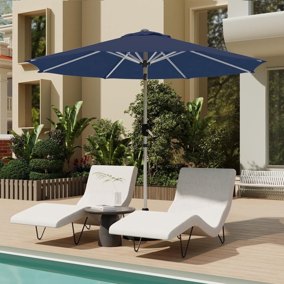 10FT Aluminum Outdoor Patio Umbrella, Fade-Resistant Market Umbrella with Push Button Tilt Function, 8 Sturdy All-Aluminum Ribs for Gardens, Patios, Backyards & Pools (Navy Blue)