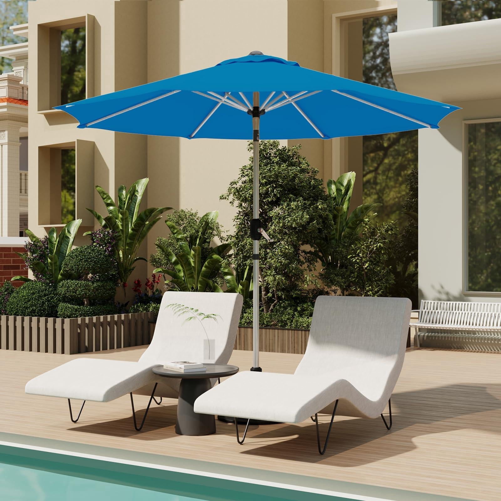 10FT Aluminum Outdoor Patio Umbrella, Fade-Resistant Market Umbrella with Push Button Tilt Function, 8 Sturdy All-Aluminum Ribs for Gardens, Patios, Backyards & Pools (Royal Blue)