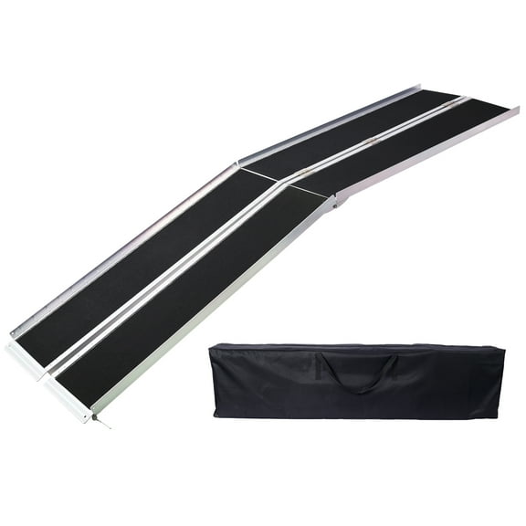 10FT Aluminum Wheelchair Ramp, Portable & Foldable Threshold Ramp, 600 LBS Capacity, Non-Skid Surface, 2-Piece Design with Carry Bag for Home Steps Stairs Doorways