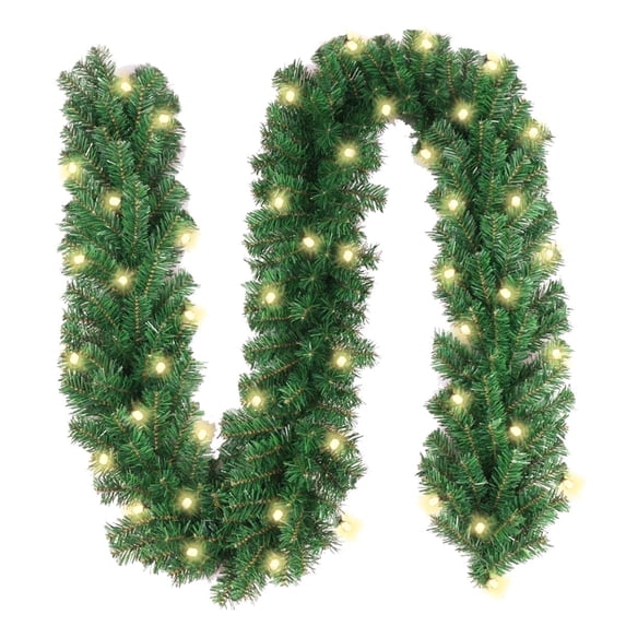 10FT Artificial Christmas Garland with Pre-Lit LED Lights for Home Stair Railing Wedding Party Ornament Decorations