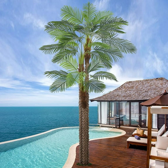 10FT Artificial Palm Tree for Outdoors, Large Faux Triple Phoenix Palm with 36 Leaves, 118 Inch Tall Fake Tropical Palm Tree for Outside Patio, Garden Landscaping, Poolside, Home Office Indoor Decor