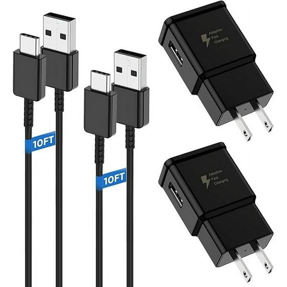 10FT Cable, Type C Charger Fast Charging, USB C Android Phone Wall Charger Block & Charge Cord, for Samsung Galaxy S25/S24/S23/S22/S21/S20/S10 Plus/S10E/S9/S8/S21 Ultra Note 8/9/10/20 etc