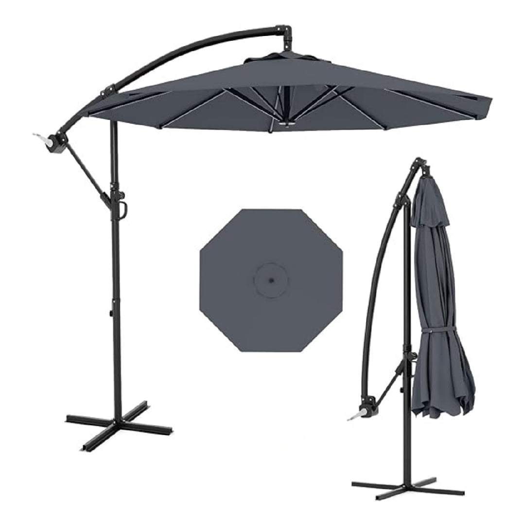 10FT Cantilever Patio Umbrella with Heavy-Duty Cross Base, Outdoor Offset Market Umbrella with Infinite Tilt & Easy Crank Lift – Waterproof, UV-Resistant, Wind-Resistant, Sturdy Aluminum Pole