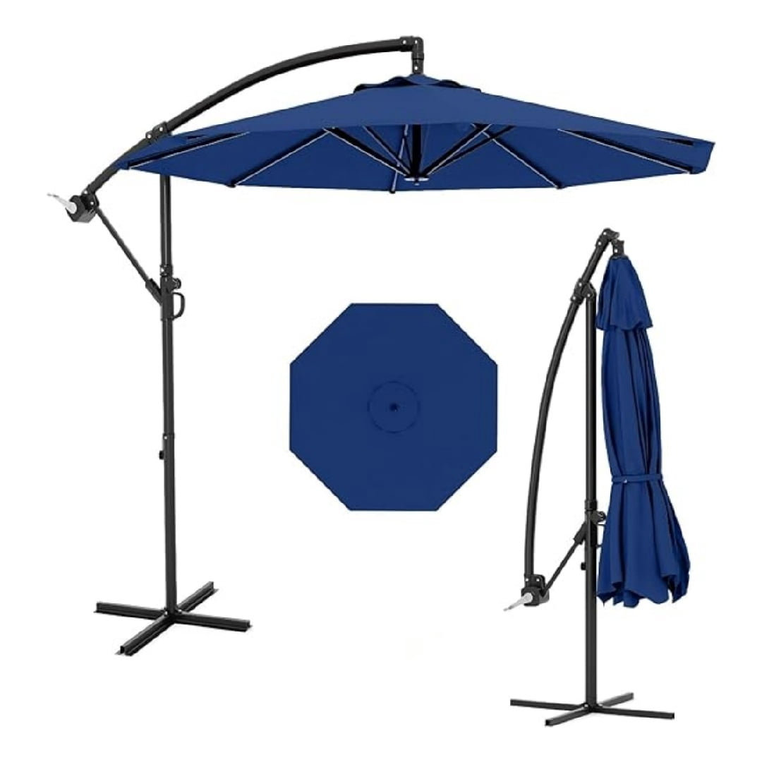 10FT Cantilever Patio Umbrella with Heavy-Duty Cross Base, Outdoor Offset Market Umbrella with Infinite Tilt & Easy Crank Lift – Waterproof, UV-Resistant, Wind-Resistant, Sturdy Aluminum Pole