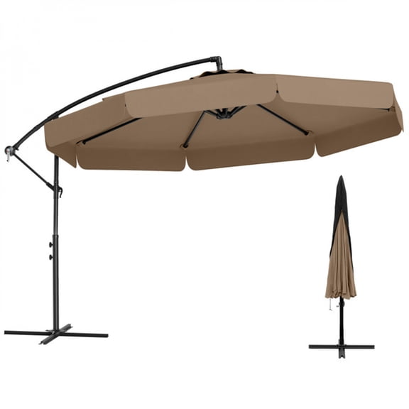 10FT Cantilever Patio Umbrella with Cover, Crank Tilt Offset Hanging Umbrella, Sun Shade with Air Vent & Ruffled Edge for Garden, Pool, Deck