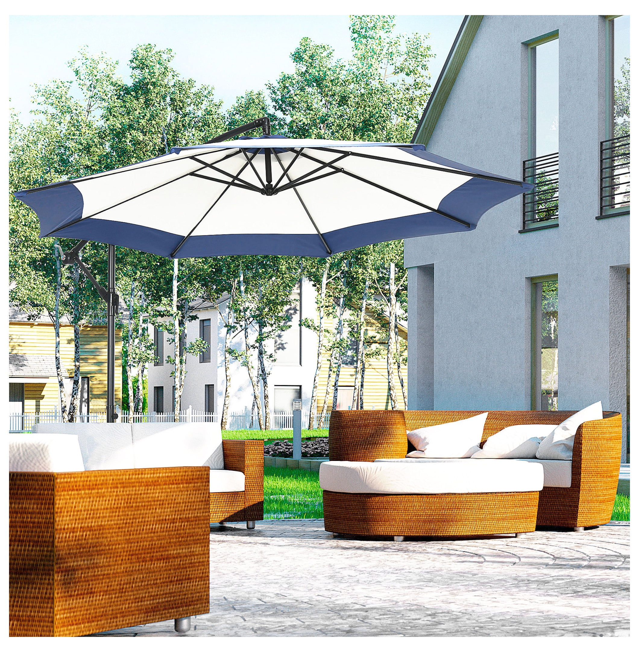 10FT Cantilever Umbrella Offset Patio Umbrella w/ Cross Base