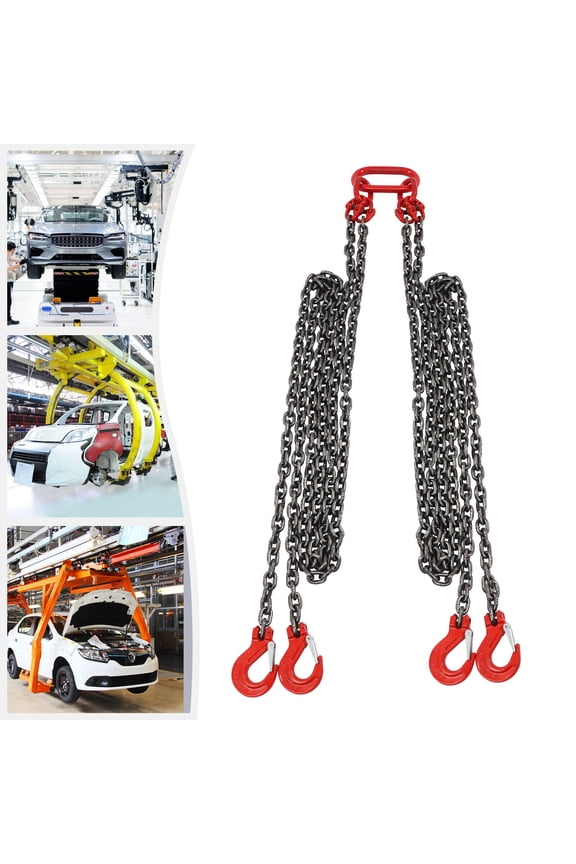 10FT Chain Sling Lift Chain G80 with 4 Leg Grab Hooks Used in Mining, Machinery