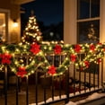 thumbnail image 1 of 10FT Christmas Garland with Lights, Pre-Lit Lighted Christmas Decorations, Green Tinsel Garlands with Red Poinsettia, for Mantle Fireplace Table Stairs, Winter Indoor Outdoor Xmas Home Decor, 1 of 8