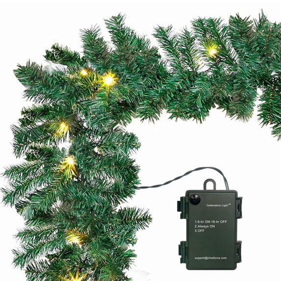 10FT Christmas Garland Pine with 50 LED String for Table Mantle Background Wall Room Outdoor Indoor Winter Decoration