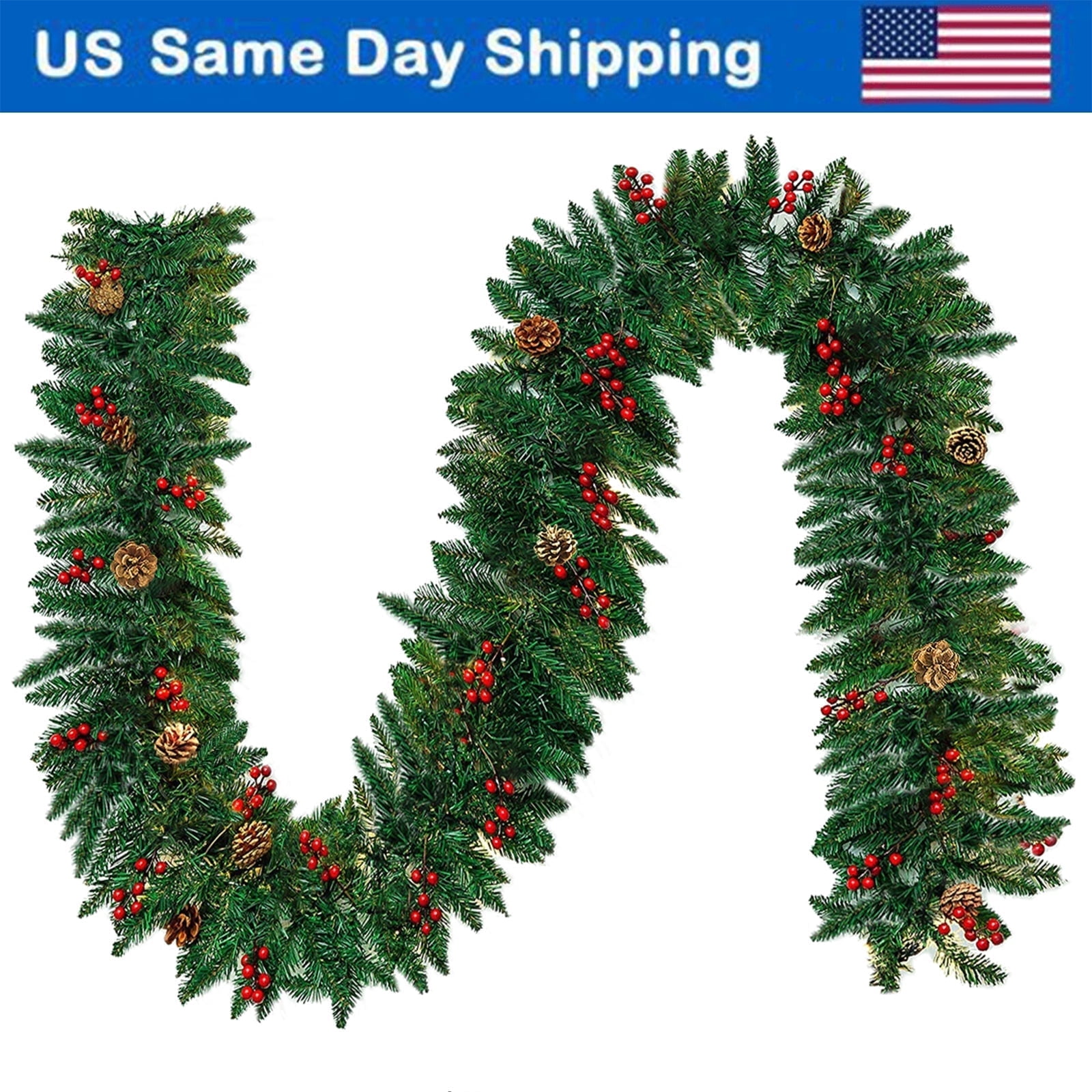 Gamexcel 10FT Christmas Garland with Red Berries Snow Pine Cones for Indoor Outdoor Holiday Xmas Mantle Decoration