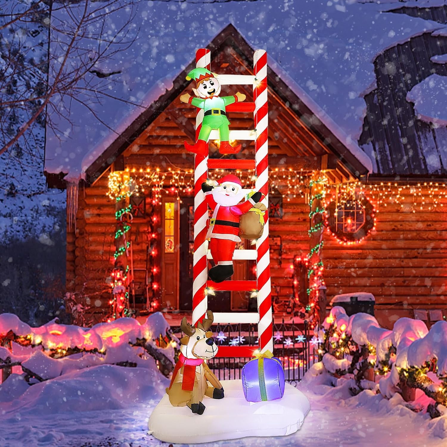 10FT Christmas Inflatable Decorations, Giant Lighted Ladder Blowups ...