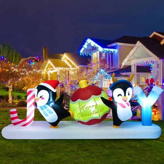 10FT Christmas Inflatable Outdoor Decorations, Christmas Blow Up Joy with Dancing Penguins & Candy Cane,Lighted Outdoor Yard Inflatable Cute Xmas Decor for Holiday Lawn Display