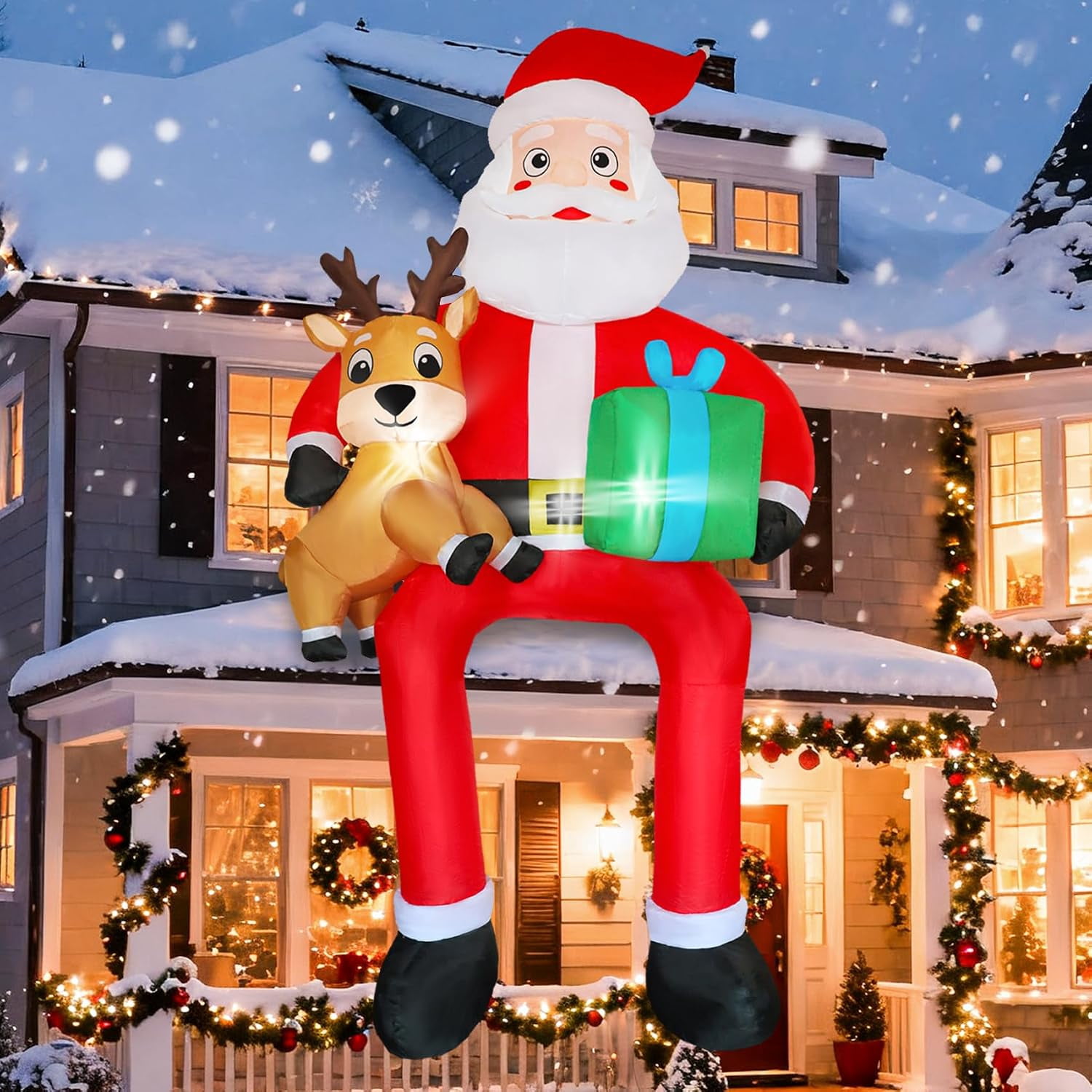 10FT Christmas Inflatable Sitting Santa Claus with Build-in LED Lights ...
