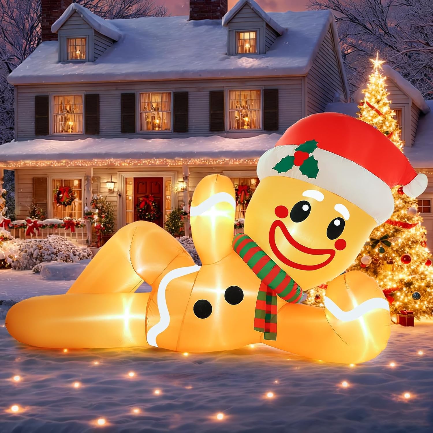 Gingerbread Inflatable 10FT Christmas Inflatables Outdoor Decoration Gingerbread Man Lying ...