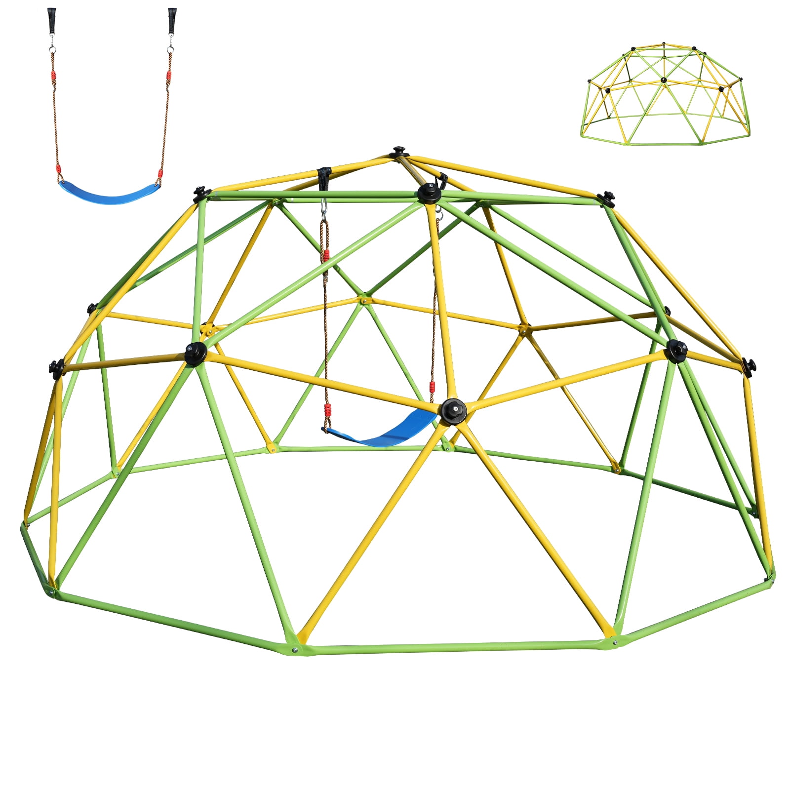 10FT Climbing Dome for Kids Jungle Gym Apply To Park Dome Climber With Swing Playground Equipment, Green
