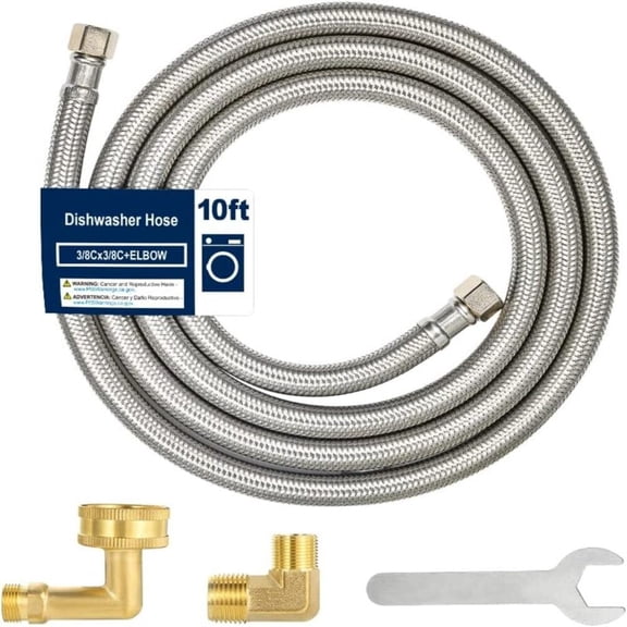 Krydros 10-ft. Braided Stainless Steel Dishwasher Hose with 3/8-in. Compression Elbow