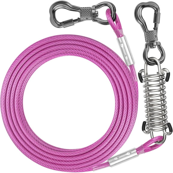 10FT Dog Tie Out Cable with Spring, Shock Absorbing Dogs Chain for Outside, Multiple Heavy Duty Tether Leads for Yard for Medium & Large Dogs Up to 500 LBS Pink,10FT