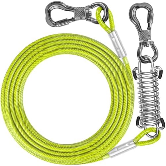 10FT Dog Tie Out Cable with Spring, Shock Absorbing Dogs Chain for Outside, Multiple Heavy Duty Tether Leads for Yard for Medium & Large Dogs Up to 500 LBS Yellow Green,10FT