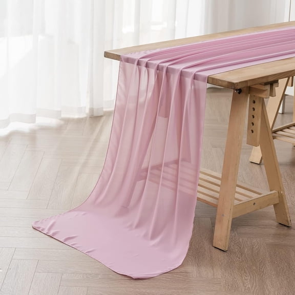 10FT Dusty Pink Chiffon Table Runner 28x118 Inches for Wedding Bridal Baby Shower Birthday Table Decorations