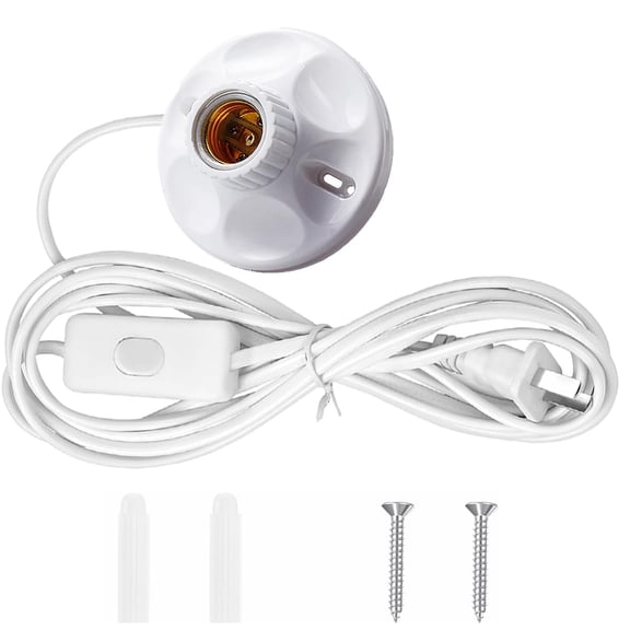 10FT E26/E27 Plug-in Lamp Holder with Cord, On/Off Switch Light Bulb Base, 110V-250V Portable Socket with Plug & Mounting Screws for Desktop DIY Lighting Projects
