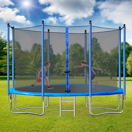 10FT Exercise Trampoline Ladder, Outdoor Recreational with Safety Enclosure Net