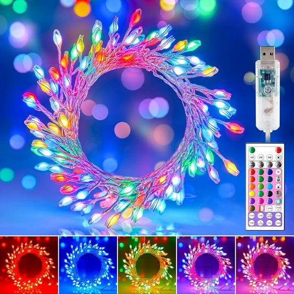 10FT Fairy Lights Color Changing - 100 LED 22 Colors Cluster Fairy Lights with Remote, Firecracker String Lights Indoor with 12 Lighting Mode, 4th of July Fairy Lights for Bedroom Classroom
